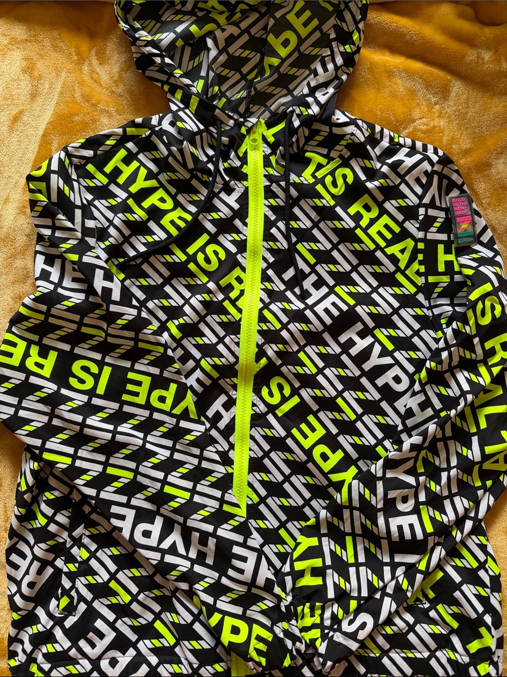 Zumba Fitness Black, White & Neon Yellow Graphic Track Jacket